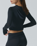 Solid Slim Hood Zip-Up Top | Black