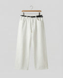 White Wide-Leg Denim Trousers with Belt