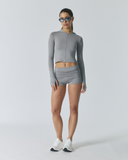 Solid Slim Hood Zip-Up Top | Sliver