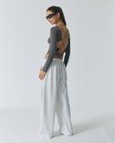 Clover Back Slit Long Tee | Charcoal Gray