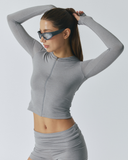 Solid Slim Hood Zip-Up Top | Sliver