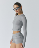 Solid Slim Hood Zip-Up Top | Sliver