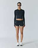 Solid Slim Hood Zip-Up Top | Black