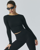Clover Back Slit Long Tee | Black
